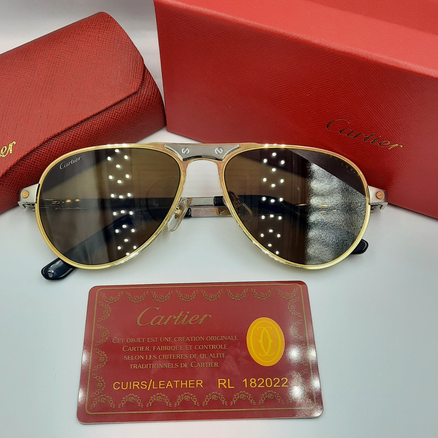 Solaires: CARTIER SANTOS CT0533S argenté doré marron