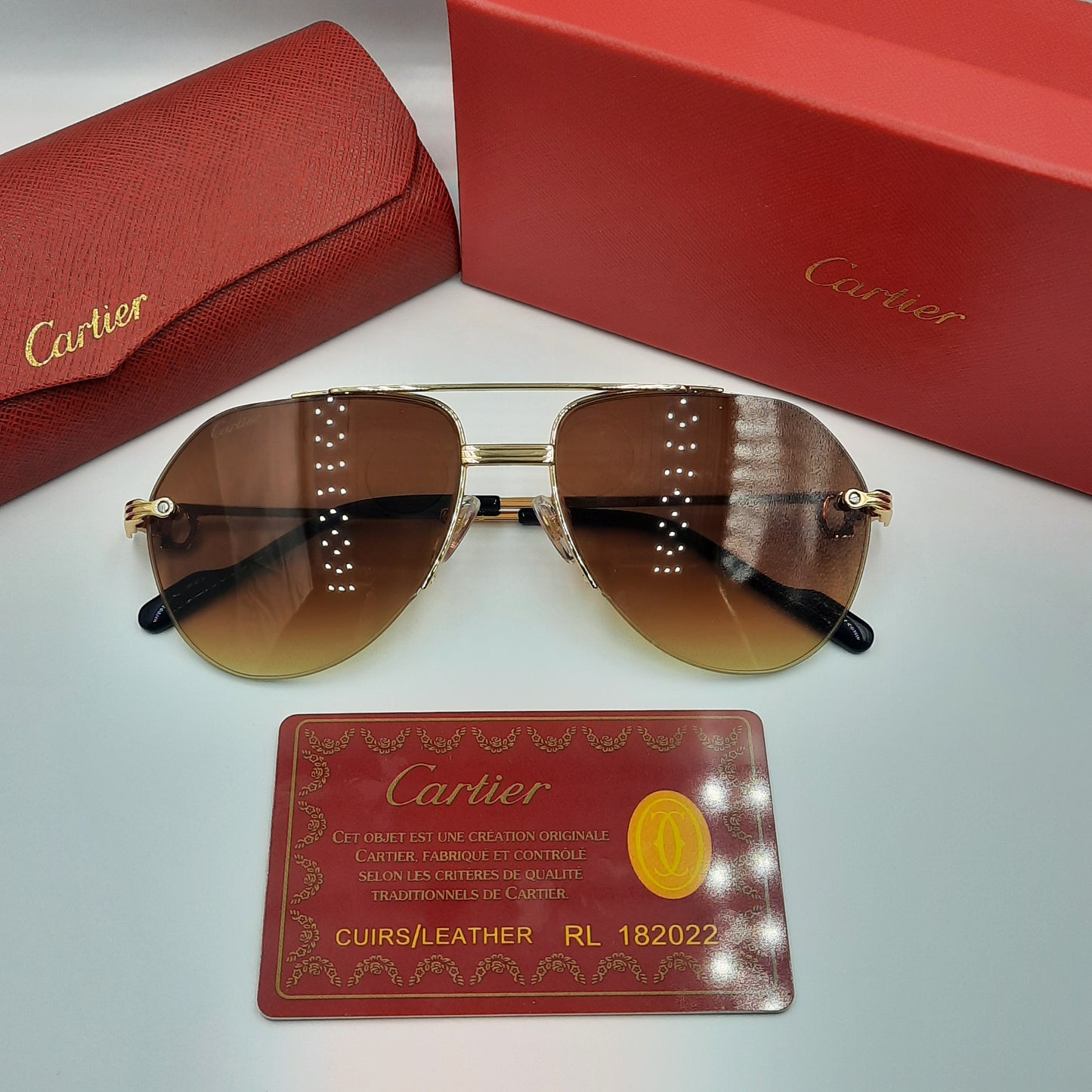 Solaires: CARTIER semi percé CT0427S doré marron