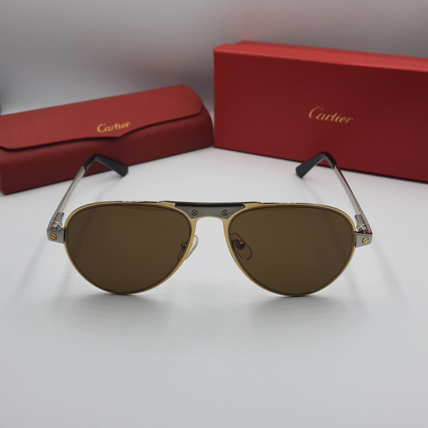 Solaires: CARTIER SANTOS CT0533S argenté doré marron
