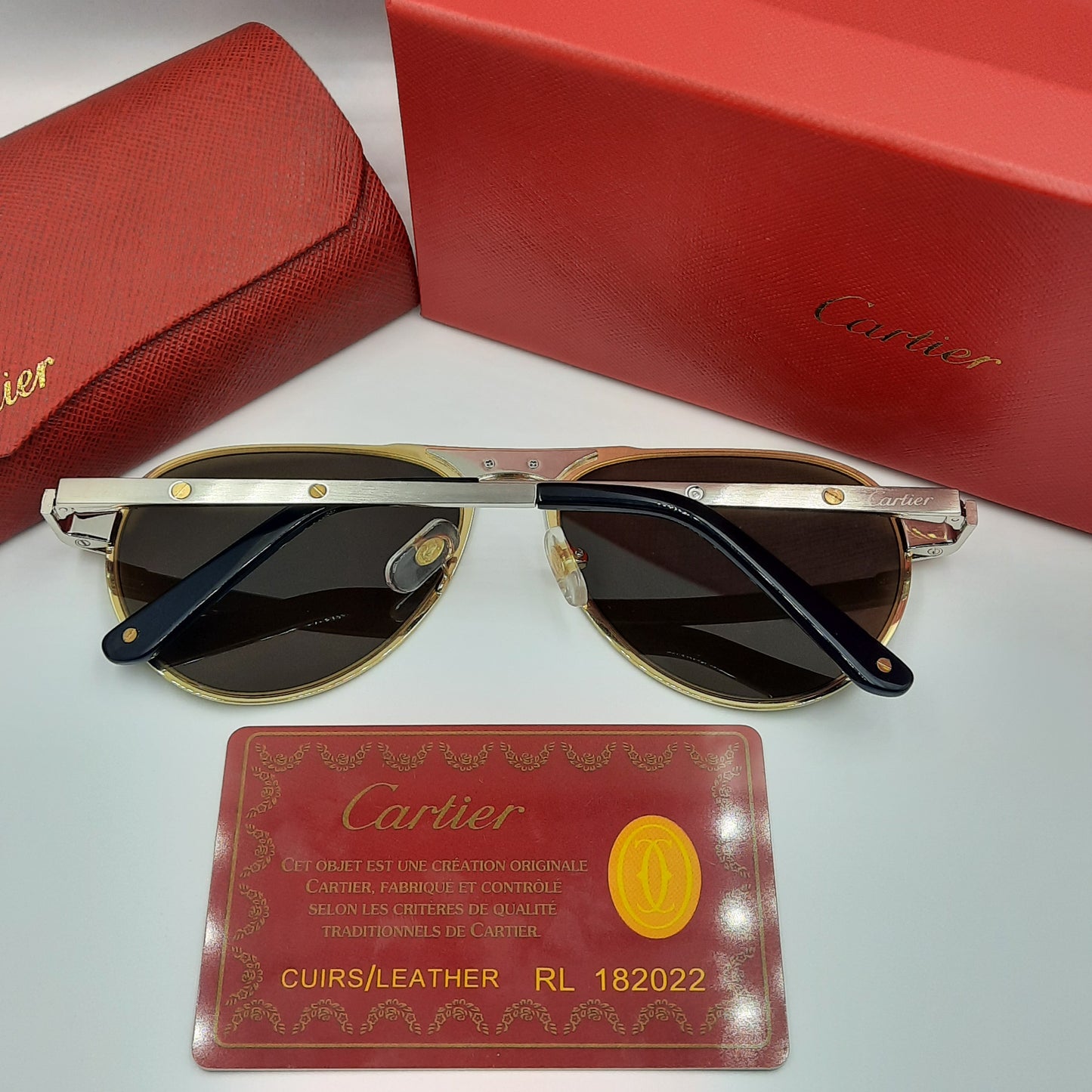 Solaires: CARTIER SANTOS CT0533S argenté doré marron