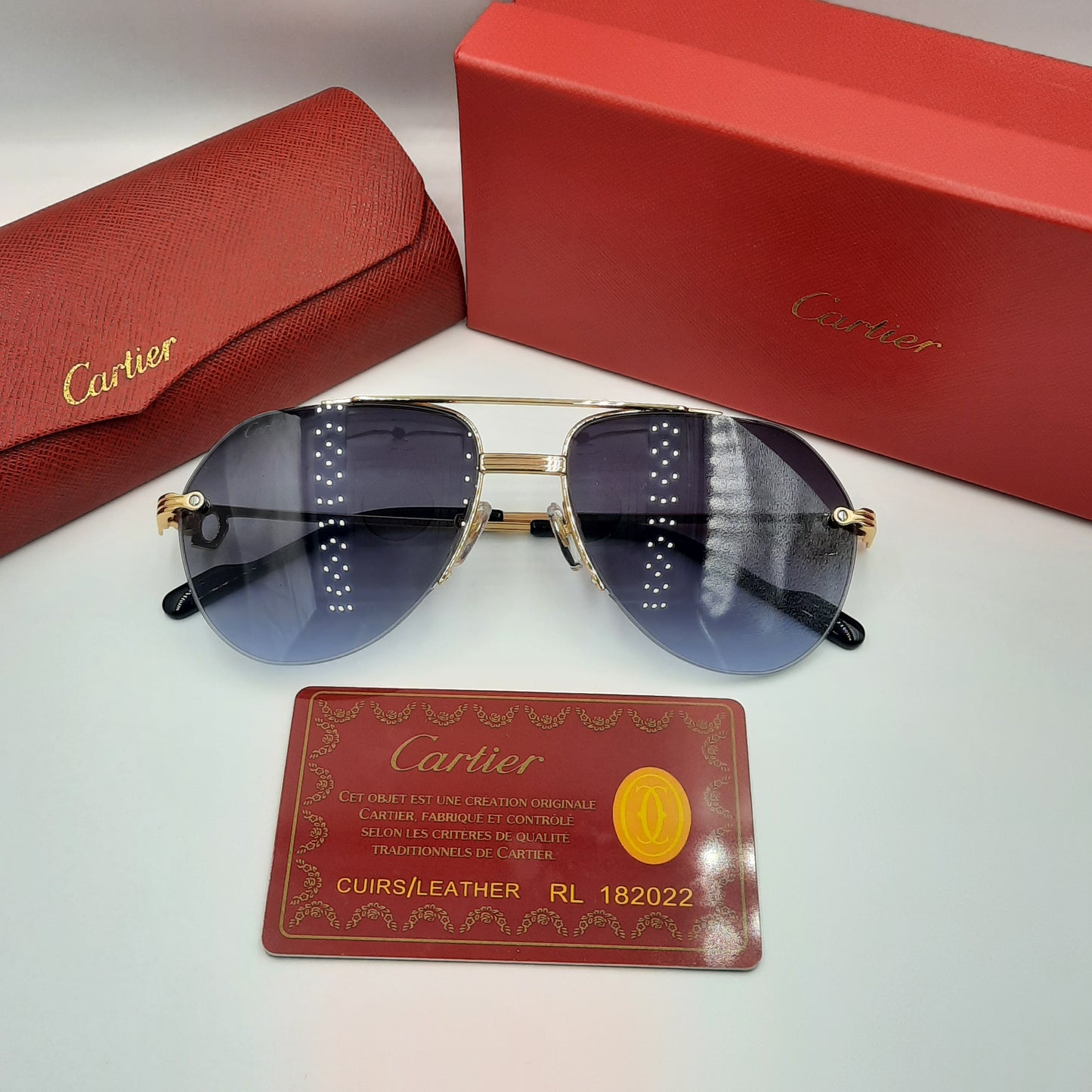 Solaires: CARTIER semi percé CT0427S doré noir