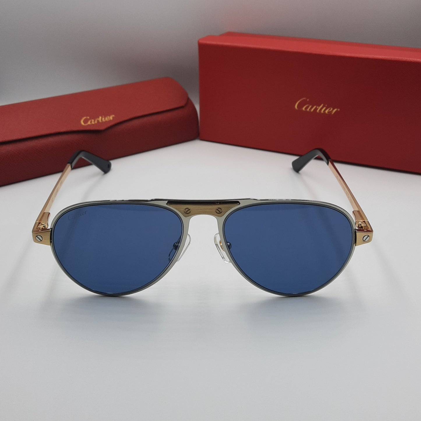 Solaires: CARTIER SANTOS CT0533S doré bleu foncé