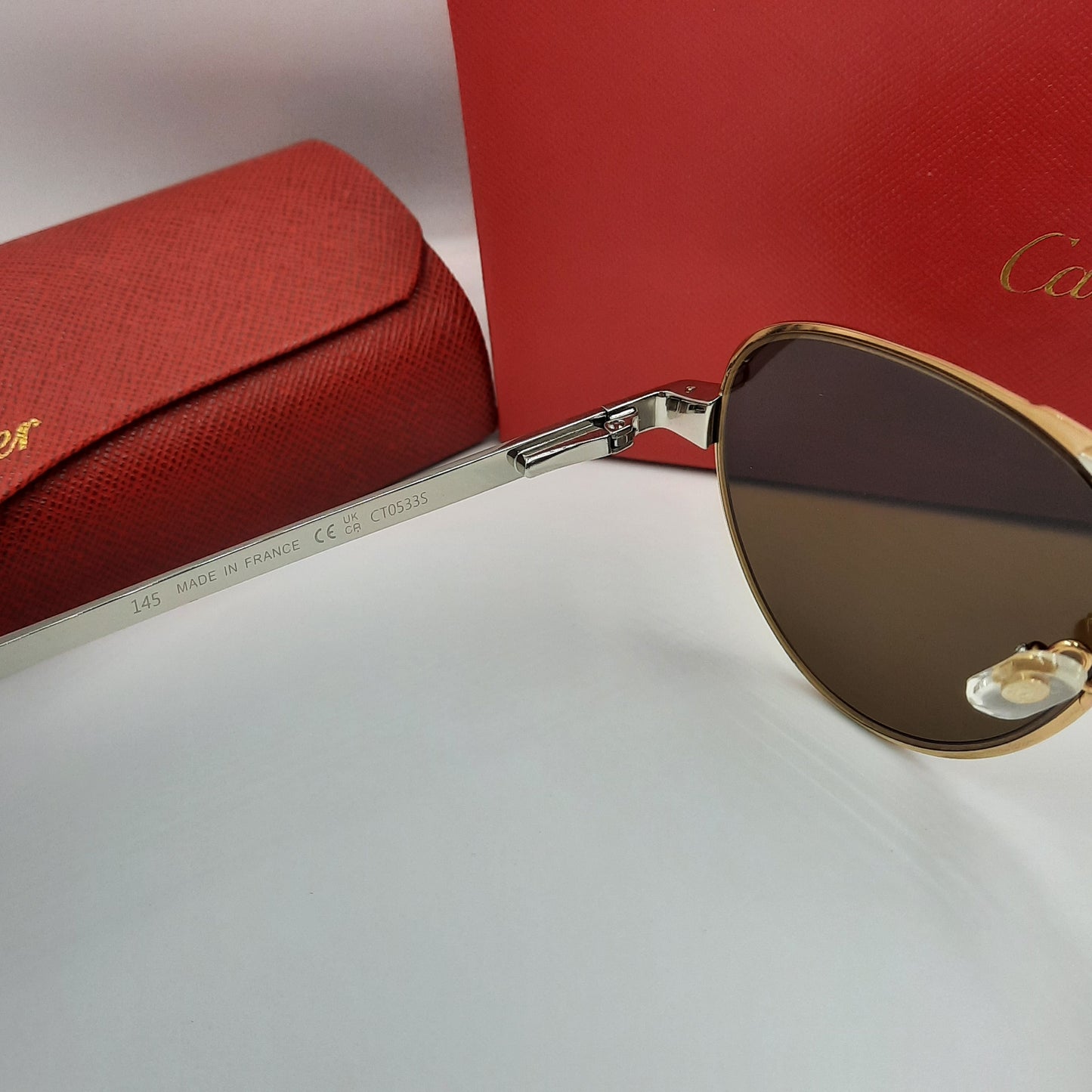 Solaires: CARTIER SANTOS CT0533S argenté doré marron