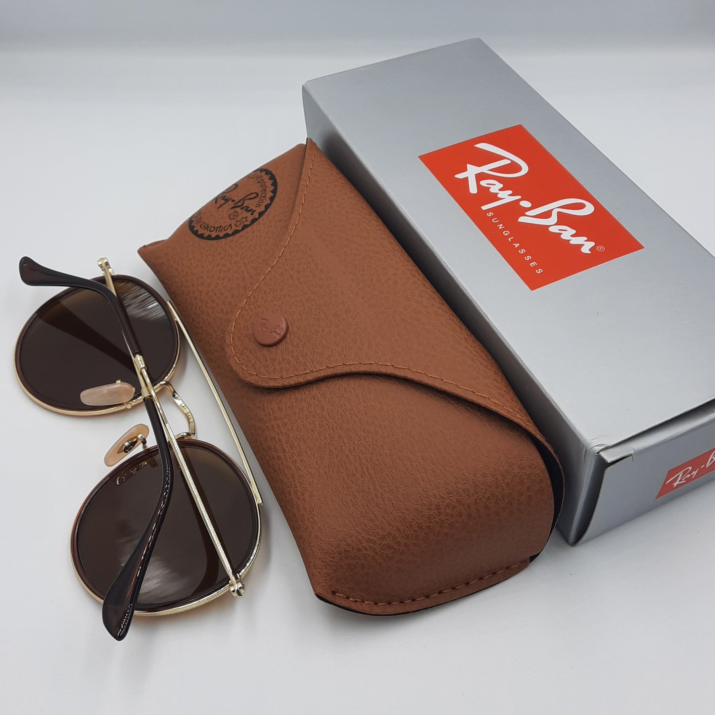 Solaires: RAYBAN round double bridge RB-3647 Dorée/marron