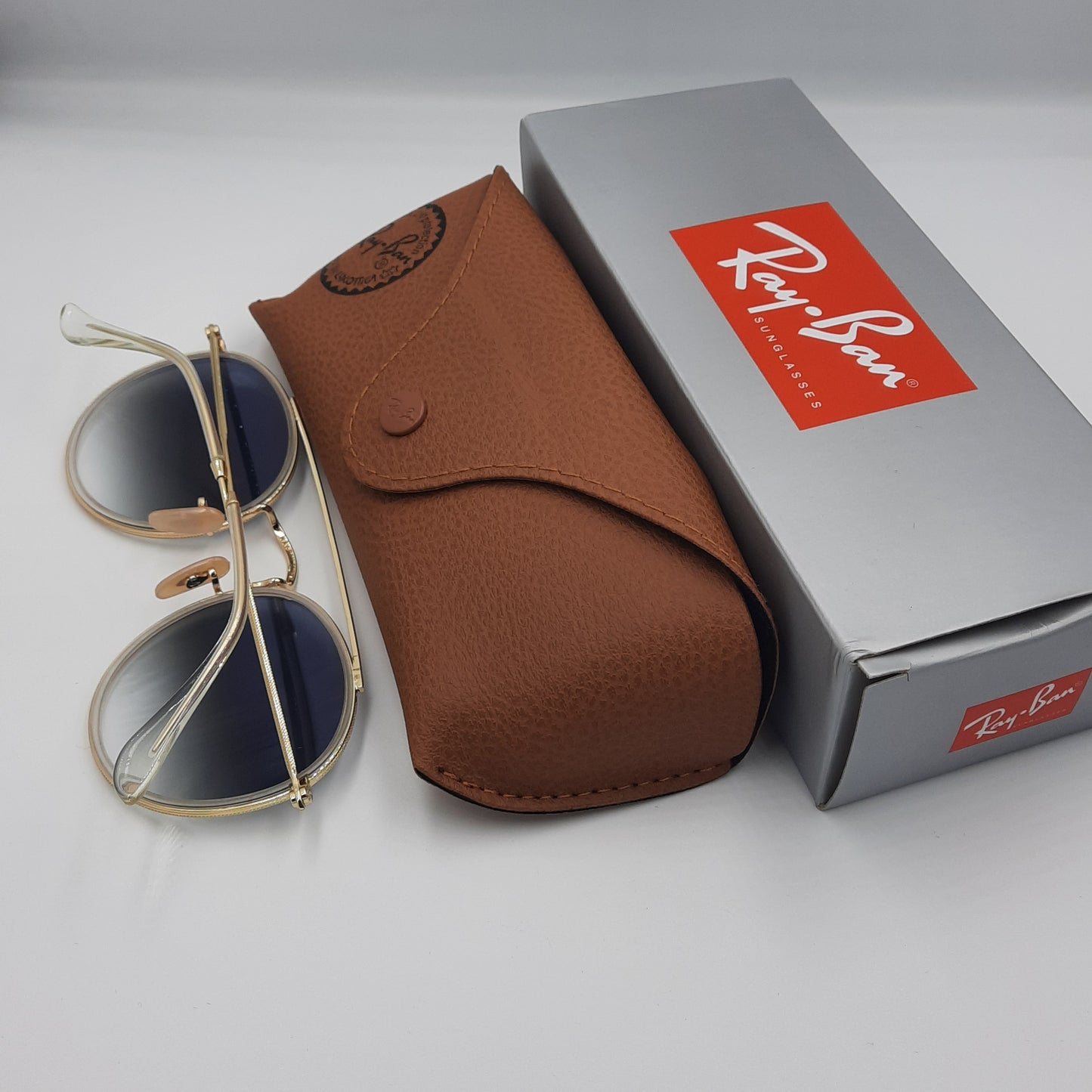 Solaires: RAYBAN RB-3647 round double bridge Gold/Bleu ciel dégradé