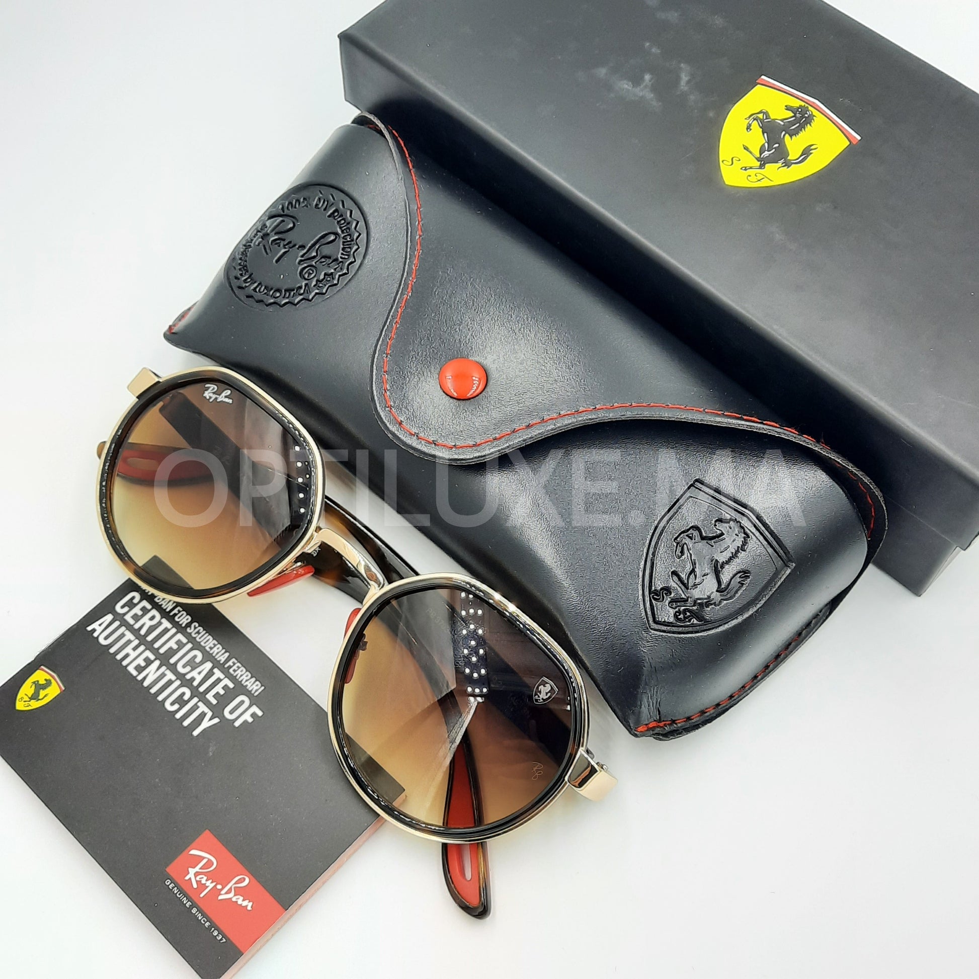 Solaires: RAYBAN FERRARI RB-3703 Doré/havane/marron dégradé rouge maroc prix pas cher acheter commander