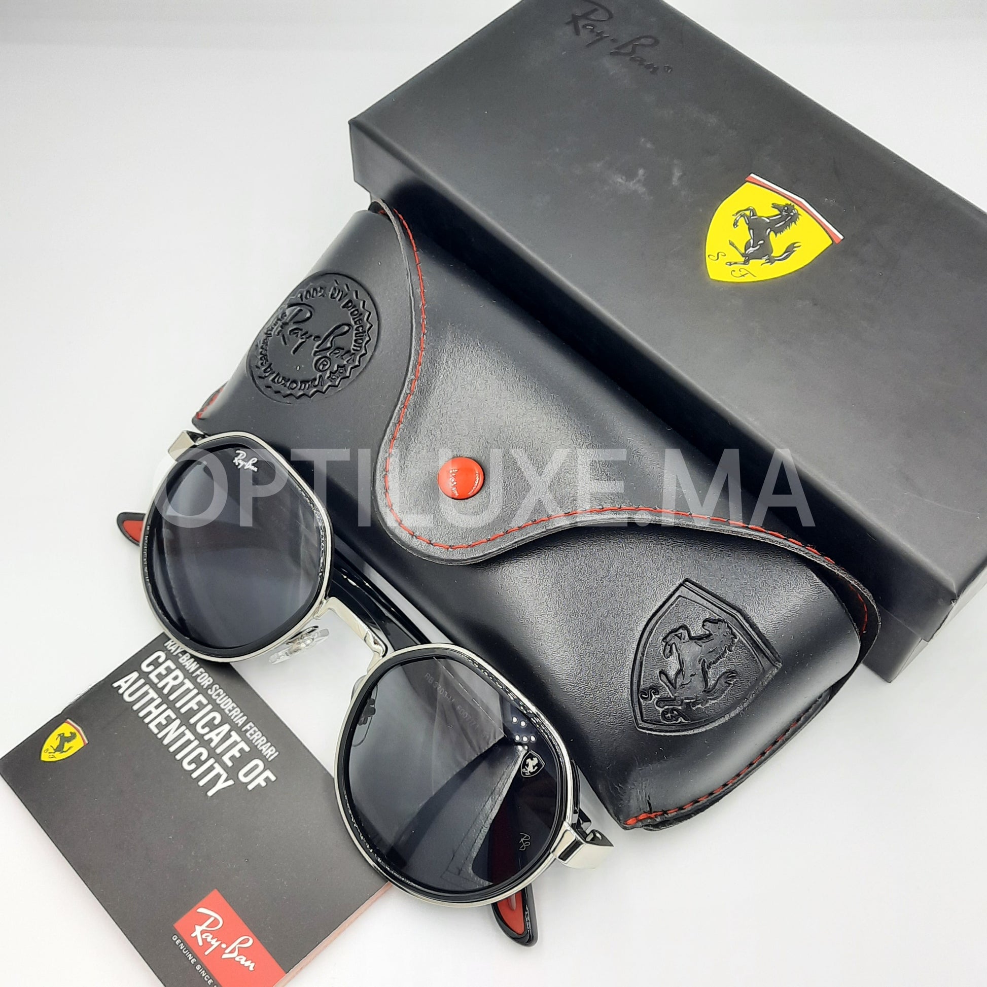 Solaires: RAYBAN FERRARI RB-3703 Noir/Argent/Rouge lunette soleil prix pas cher maroc casablanca rabat