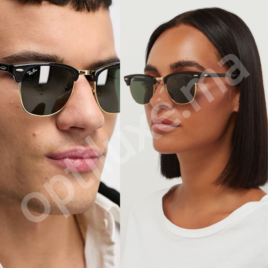 Solaires: Clubmaster RB-3016 Noir/Or/Vert