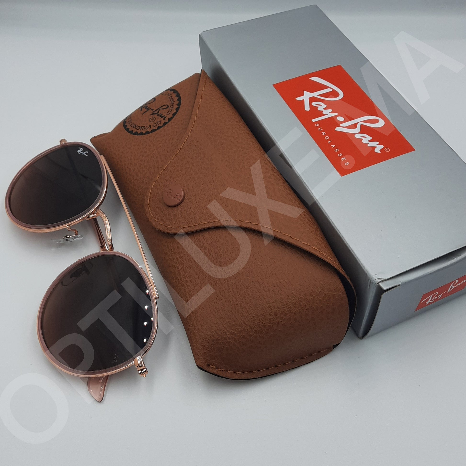 Solaires: RAYBAN round double bridge RB-3647 Rose gold /marron