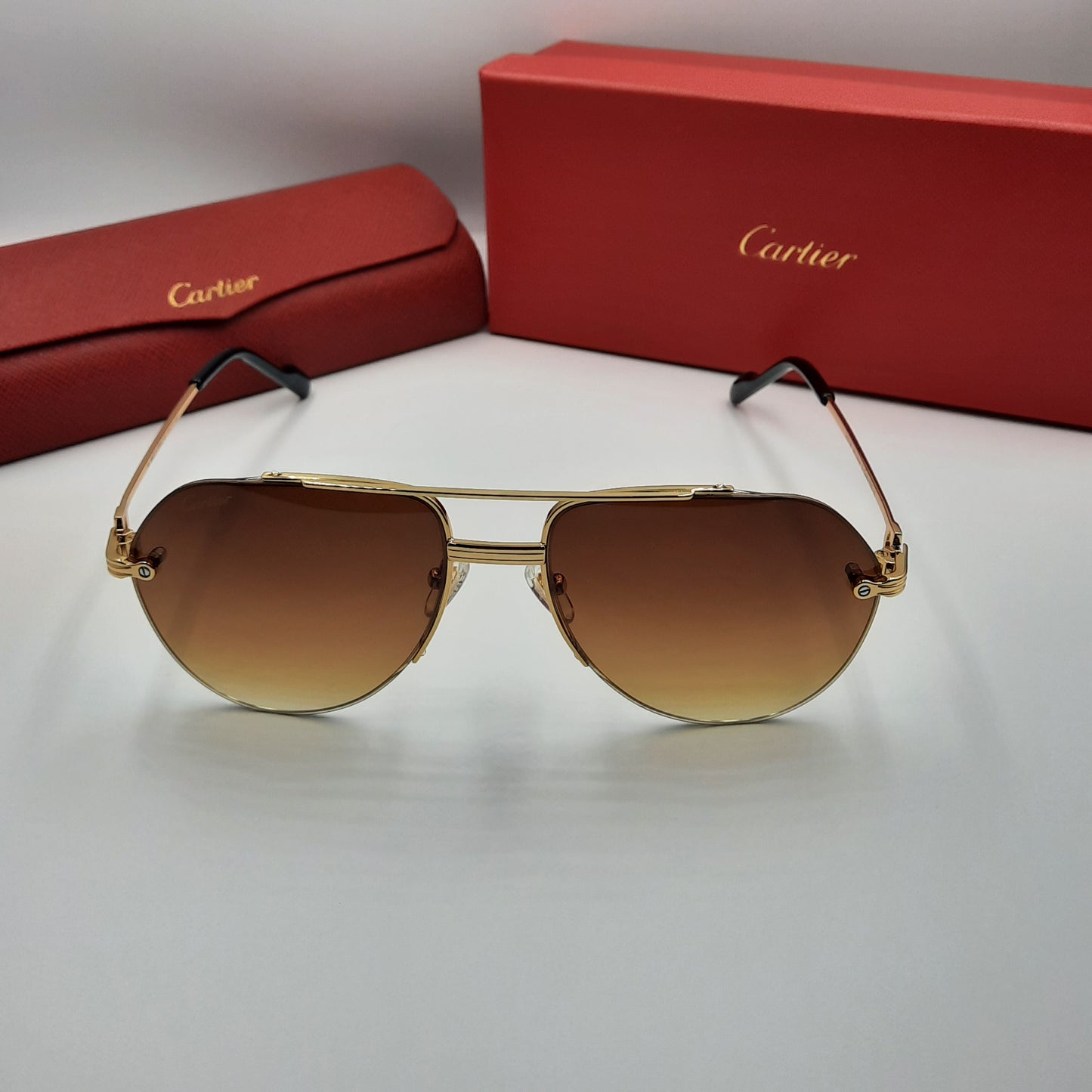 Solaires: CARTIER semi percé CT0427S doré marron