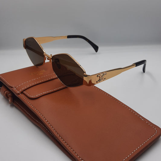 Solaires: CELINE Triomphe CL4S254 doré marron avec pochette à bandoulière