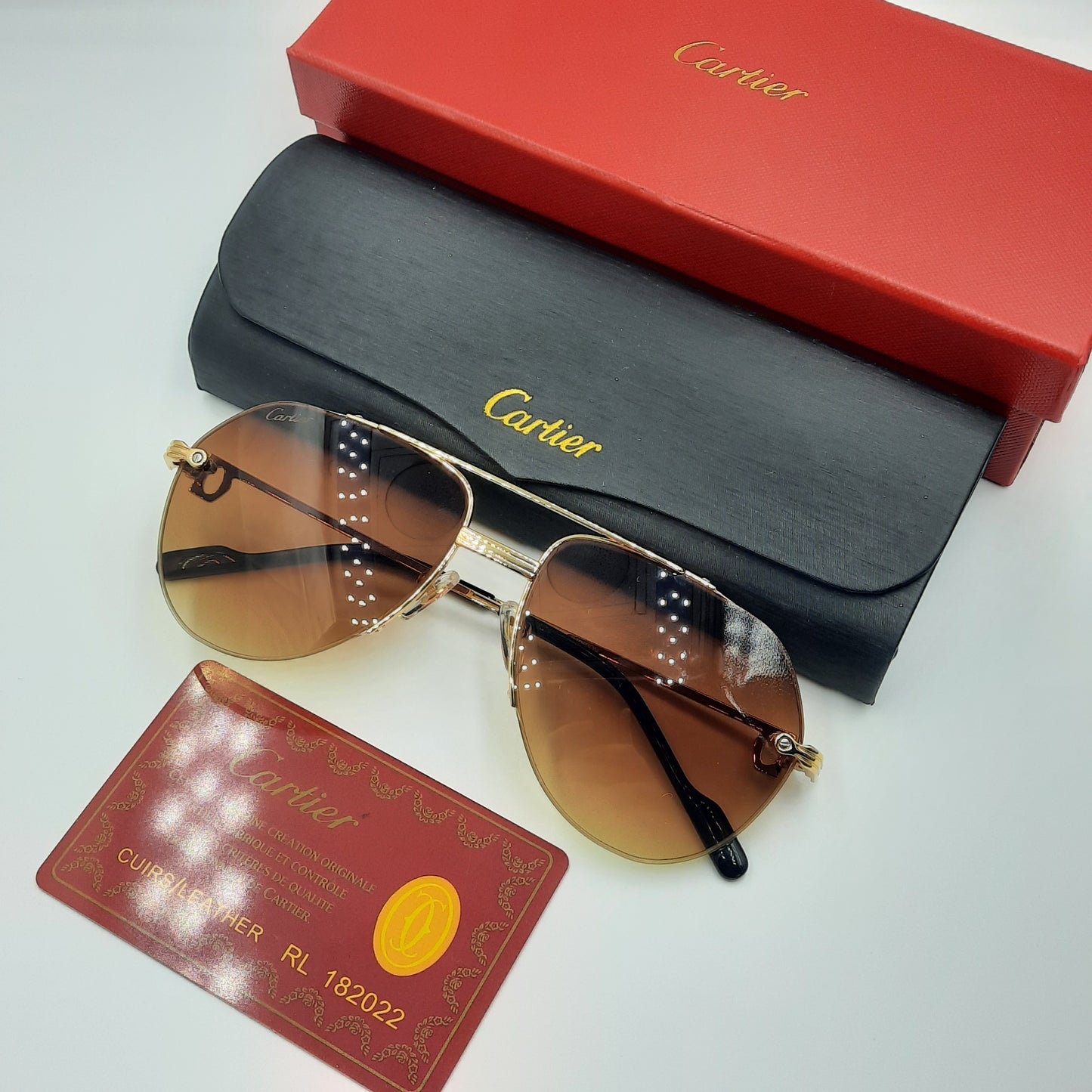 Solaires: CARTIER semi percé CT0427S doré marron