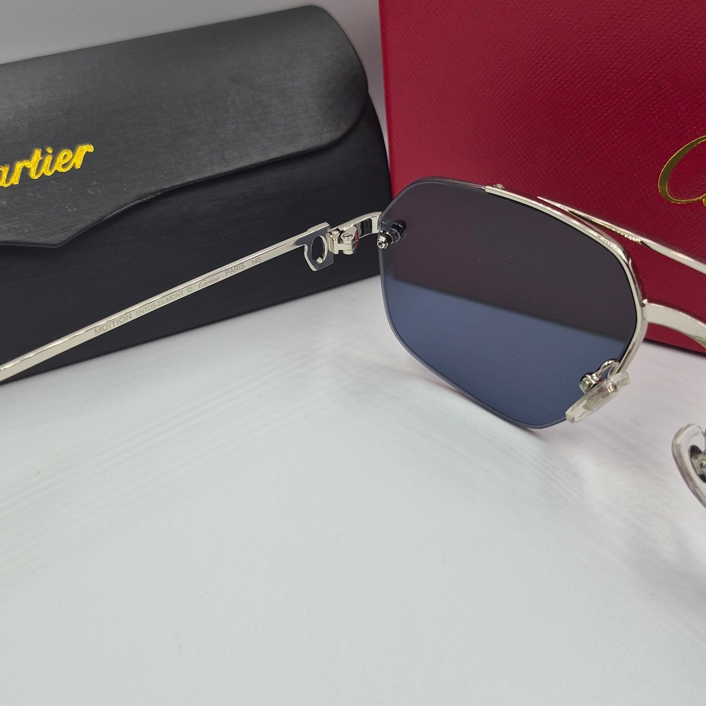 Solaires: CARTIER CT0426S santos dumont bleu argent