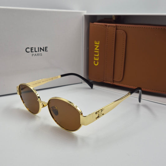 Solaires: CELINE Triomphe doré marron avec pochette à bandoulière
